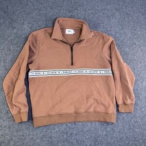 Parlez Mens Quarter Zip Sweatshirt Tan Brown Coordinate Stripe Pullover Size M
